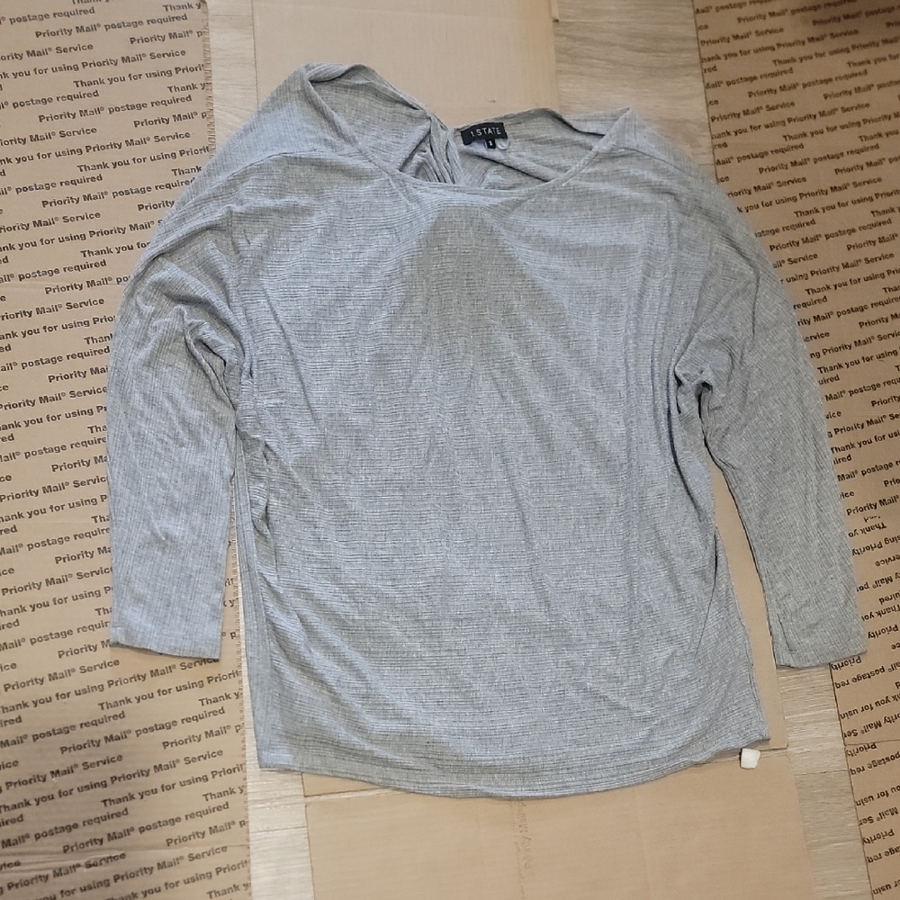 1. State Heather Gray Long Sleeve Top Knot Back Slip Open